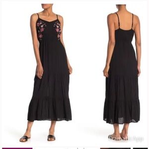 Kelly Renee Black Floral Embroidered Maxi Dress size S Y2K Whimsigoth 90's